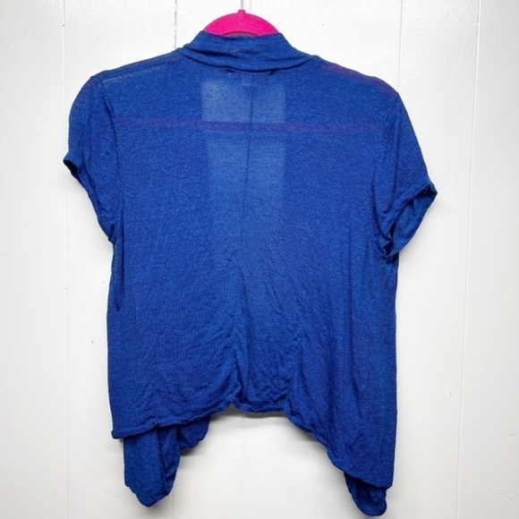 Kenneth Cole Linen Blend Short Sleeve Royal Blue Open Front Cardigan Size Medium - Picture 7 of 12